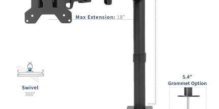 Mbajtëse Tavoline Monitori 13-30 Inch 8kg Z011 me VESA 75x75/100x100mm, rrotullim 360°, kënd 45° dhe montim C-Clamp.     Monitor Desk Mount Stand Single…