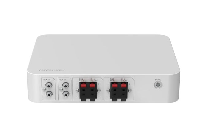 Amplifikator audio analog Hikvision DS-QAE0A60G1-VB 60W me Bluetooth 5.3, USB, hyrje për mikrofon dhe RCA, dalje për altoparlantë 100V dhe 4–8Ω, ideal për sisteme muzike, njoftime zanore, restorante, hotele, zyra, shkolla dhe biznese në Shqipëri.