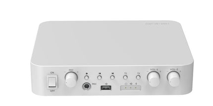 Amplifikator audio analog Hikvision DS-QAE0A60G1-VB 60W me Bluetooth 5.3, USB, hyrje për mikrofon dhe RCA, dalje për altoparlantë 100V dhe 4–8Ω, ideal për sisteme muzike, njoftime zanore, restorante, hotele, zyra, shkolla dhe biznese në Shqipëri.