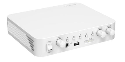 Amplifikator audio analog Hikvision DS-QAE0A60G1-VB 60W me Bluetooth 5.3, USB, hyrje për mikrofon dhe RCA, dalje për altoparlantë 100V dhe 4–8Ω, ideal për sisteme muzike, njoftime zanore, restorante, hotele, zyra, shkolla dhe biznese në Shqipëri.