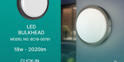 Braytron BC18-00781 LED Bulkhead 18W IP65 Black, Ø222mm 2020lm 3CCT, ndriçim i jashtëm rezistent ndaj ujit për mure dhe korridore në Shqipëri.”