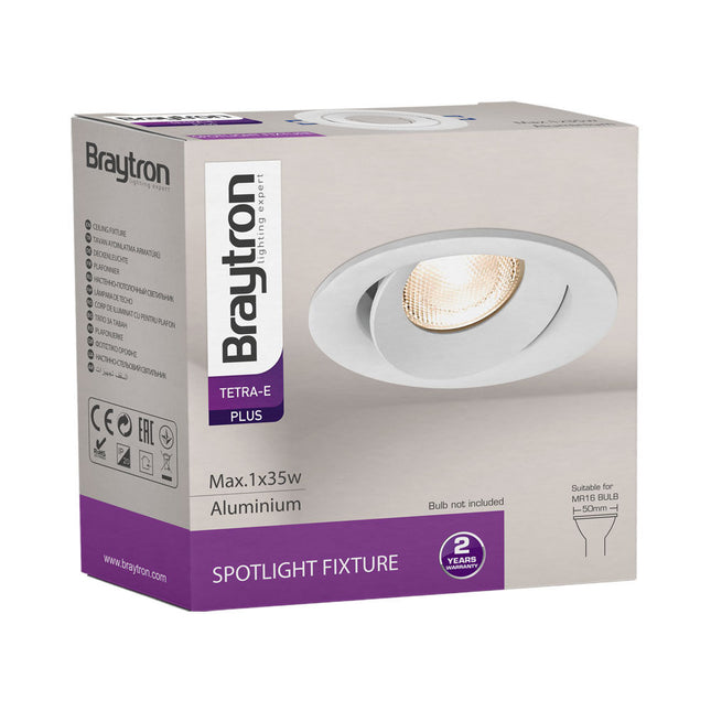 Braytron BH03-04120 spotlight GU10 i bardhë, alumini IP20 recessed, ndriçim i brendshëm modern për shtëpi dhe biznese në Shqipëri.