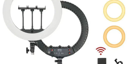 JMARY FM-18R tripod ring light profesional 18 inch për foto, video, make-up dhe live streaming me dritë të rregullueshme.
