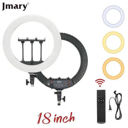 JMARY FM-18R tripod ring light profesional 18 inch për foto, video, make-up dhe live streaming me dritë të rregullueshme.