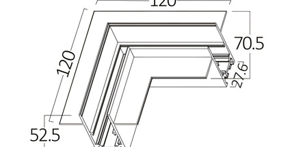 Kënd 90° për shinë magnetike Braytron BY41-10101, aksesor alumini i zi për sistem ndriçimi me shina magnetike, Track Lighting, përmasa 120×70×52 mm – Braytron Shqipëri