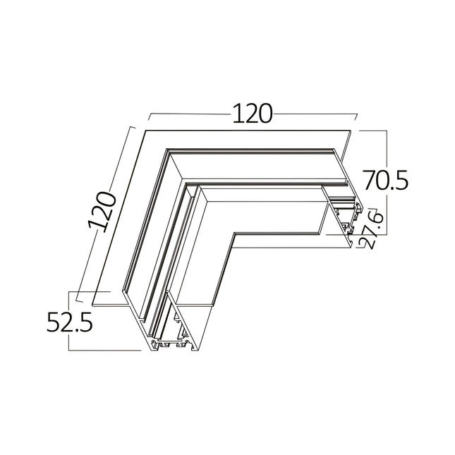 Kënd 90° për shinë magnetike Braytron BY41-10101, aksesor alumini i zi për sistem ndriçimi me shina magnetike, Track Lighting, përmasa 120×70×52 mm – Braytron Shqipëri