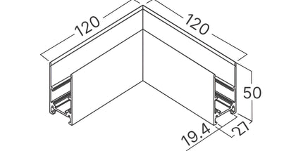 Kënd 90° për shinë magnetike Braytron BY41-10201, aksesor alumini i zi për sistem ndriçimi me shina magnetike Track Lighting, përmasa 120×27×50 mm, IP20 – Braytron Shqipëri