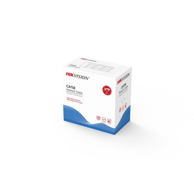 Kabell Rrjeti UTP Cat5e Hikvision DS-1LN5E-S, bakër 24AWG, PVC gri, 100m/305m, për internet, LAN dhe kamera IP PoE.
