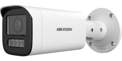 Kamerë IP Hikvision DS-2CD1643G2-LIZSU 4MP me lente motorike 2.8–12 mm, Smart Hybrid Light deri në 50 metra, zbulim të njerëzve dhe automjeteve, mikrofon të integruar, H.265+, WDR 120 dB, slot microSD deri në 512GB dhe mbrojtje IP67, ideale për sisteme profesionale sigurie në Shqipëri. 
