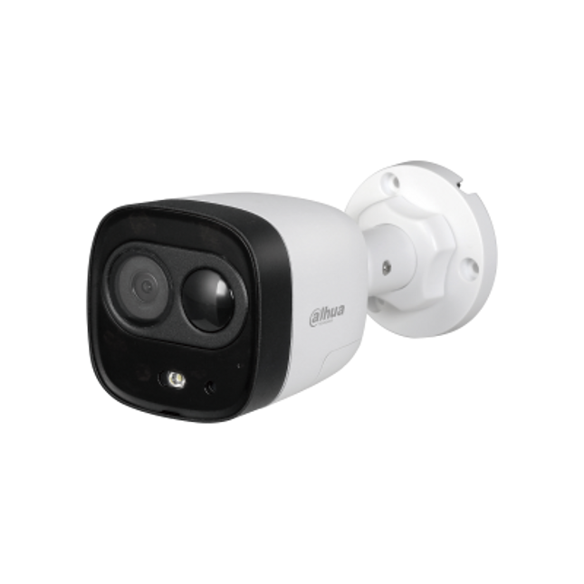 Kamerë Sigurie 2MP Analoge Bullet Dahua HAC-ME1200B-LED me sensor PIR 10m, alarm me dritë të bardhë, Smart IR 20m, lente 2.8mm dhe IP67.