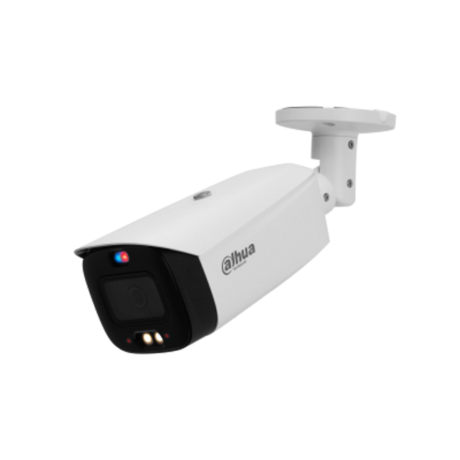 Kamerë Sigurie IP 4MP Dahua IPC-HFW3449T1-AS-PV S5 WizSense Bullet me sirenë, drita alarmi të kuqe dhe blu, Smart Dual Light 30m, dy mikrofona, komunikim dykahësh, SMD 4.0, PoE dhe IP67.