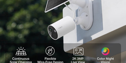 Kamerë WiFi Solare TP-Link Tapo 2K 3MP me panel diellor, Color Night Vision, Smart Person Detection, microSD deri në 512GB, mbrojtje IP65 ndaj ujit dhe pluhurit, instalim pa kabllo dhe monitorim të ambienteve të jashtme, ideale për shtëpi dhe biznese në Shqipëri. 