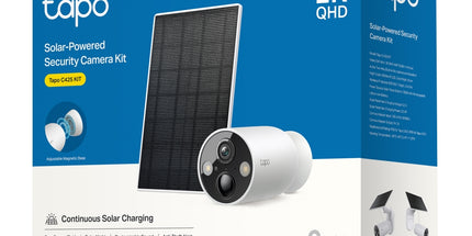 Kamerë WiFi Solare TP-Link Tapo C425 Kit 2K 3MP me panel diellor, bateri me autonomi deri në 300 ditë, Color Night Vision, AI për zbulimin e personave, automjeteve dhe kafshëve, instalim pa kabllo, ruajtje me microSD dhe mbrojtje IP66, ideale për sigurinë e shtëpisë dhe biznesit në Shqipëri. 