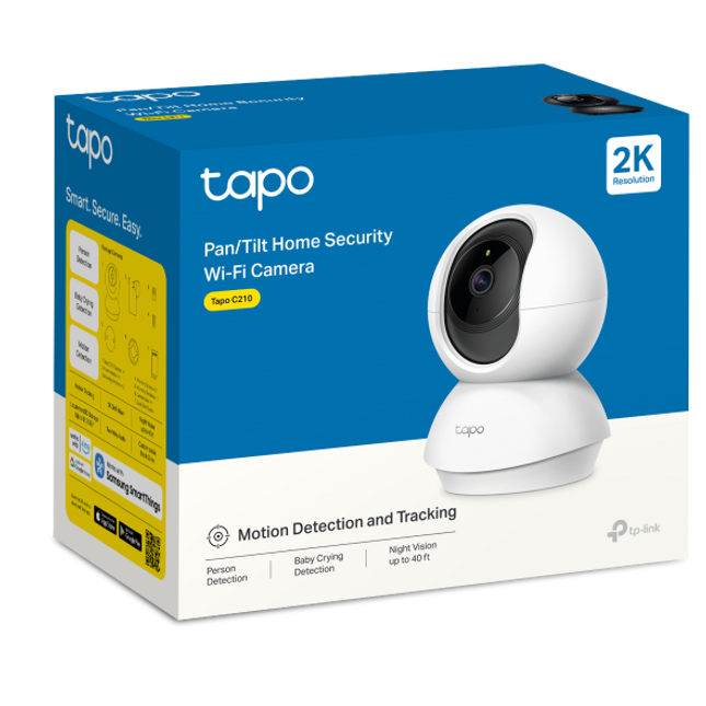 Kamerë WiFi TP-Link Tapo C210 3MP 2K me rrotullim 360°, shikim natën, Motion Detection, audio me dy drejtime, mbështetje për kartë microSD deri në 512GB, kontroll nga aplikacioni Tapo, kompatibile me Google Assistant dhe Amazon Alexa, ideale për monitorimin e shtëpisë dhe biznesit në Shqipëri. 