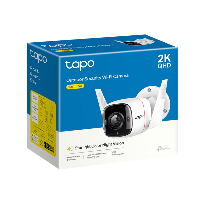 Kamerë WiFi TP-Link Tapo C320WS V2 2K për ambiente të jashtme me Color Night Vision, AI për zbulimin e njerëzve dhe automjeteve, lidhje WiFi ose Ethernet, zona të personalizuara monitorimi dhe menaxhim nga aplikacioni Tapo, ideale për sigurinë e shtëpisë dhe biznesit në Shqipëri. 