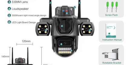 Kamerë sigurie WiFi ICSEE 3MP PTZ 360° me Auto Tracking, vision nate, audio me dy drejtime, IP65 rezistente ndaj ujit, kontroll nga telefoni me aplikacion iCSee, mbështetje MicroSD deri në 128GB, ideale për shtëpi, biznese dhe ambiente të jashtme në Shqipëri.