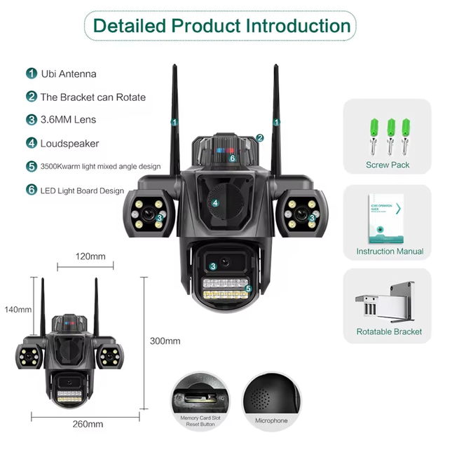 Kamerë sigurie WiFi ICSEE 3MP PTZ 360° me Auto Tracking, vision nate, audio me dy drejtime, IP65 rezistente ndaj ujit, kontroll nga telefoni me aplikacion iCSee, mbështetje MicroSD deri në 128GB, ideale për shtëpi, biznese dhe ambiente të jashtme në Shqipëri.