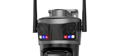 Kamerë sigurie WiFi ICSEE 9MP me 3 lente PTZ 360°, AI Auto Tracking, vision nate me ngjyra, audio me dy drejtime, IP66 rezistente ndaj ujit, lidhje WiFi dhe LAN, monitorim nga telefoni me aplikacionin iCSee, ideale për shtëpi, biznese dhe ambiente të jashtme në Shqipëri.