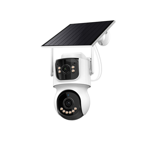 Kamerë sigurie solare WiFi TQ9 8MP Dual Lens me Auto Tracking, AI Human Detection, vision nate deri në 30 metra, audio me dy drejtime, bateri 18000mAh, regjistrim 24/7 dhe panel diellor, ideale për shtëpi, biznese, ferma dhe ambiente të jashtme në Shqipëri. 
