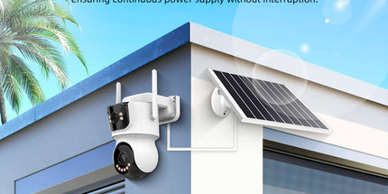 Kamerë sigurie solare WiFi TQ9 8MP Dual Lens me Auto Tracking, AI Human Detection, vision nate deri në 30 metra, audio me dy drejtime, bateri 18000mAh, regjistrim 24/7 dhe panel diellor, ideale për shtëpi, biznese, ferma dhe ambiente të jashtme në Shqipëri. 