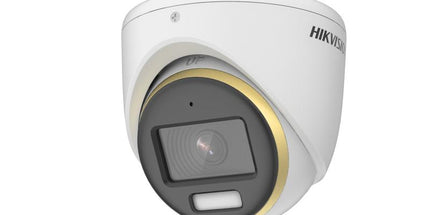 Kamera Hikvision DS-2CE70DF3T-MFS 2MP ColorVu Audio Turret Full HD 1080P me ColorVu 24/7, White Light deri në 20 metra, mikrofon të integruar, True WDR 130dB, IP67, kamerë sigurie profesionale për shtëpi, biznese, magazina dhe ambiente të jashtme në Shqipëri | AlbaStore