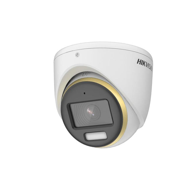 Kamera Hikvision DS-2CE70DF3T-MFS 2MP ColorVu Audio Turret Full HD 1080P me ColorVu 24/7, White Light deri në 20 metra, mikrofon të integruar, True WDR 130dB, IP67, kamerë sigurie profesionale për shtëpi, biznese, magazina dhe ambiente të jashtme në Shqipëri | AlbaStore