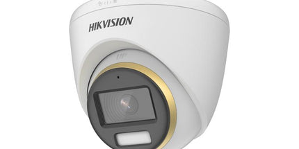 Kamera Hikvision DS-2CE72DF3T-FS 2MP ColorVu Audio Turret Full HD 1080P me ColorVu 24/7, White Light deri në 40 metra, mikrofon të integruar, True WDR 130dB, IP67, kamerë sigurie profesionale për shtëpi, biznese, magazina dhe ambiente të jashtme në Shqipëri | AlbaStore