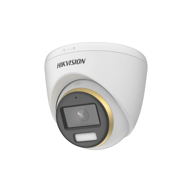 Kamera Hikvision DS-2CE72DF3T-FS 2MP ColorVu Audio Turret Full HD 1080P me ColorVu 24/7, White Light deri në 40 metra, mikrofon të integruar, True WDR 130dB, IP67, kamerë sigurie profesionale për shtëpi, biznese, magazina dhe ambiente të jashtme në Shqipëri | AlbaStore
