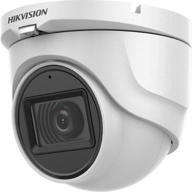 Kamera Hikvision DS-2CE76H0T-ITMFS 5MP Audio Turret me rezolucion 5MP 2560×1944, Smart IR Night Vision deri në 30 metra, mikrofon të integruar Audio over Coax, Digital WDR, IP67, kamerë sigurie profesionale për shtëpi, biznese, magazina dhe ambiente të jashtme në Shqipëri | AlbaStore 