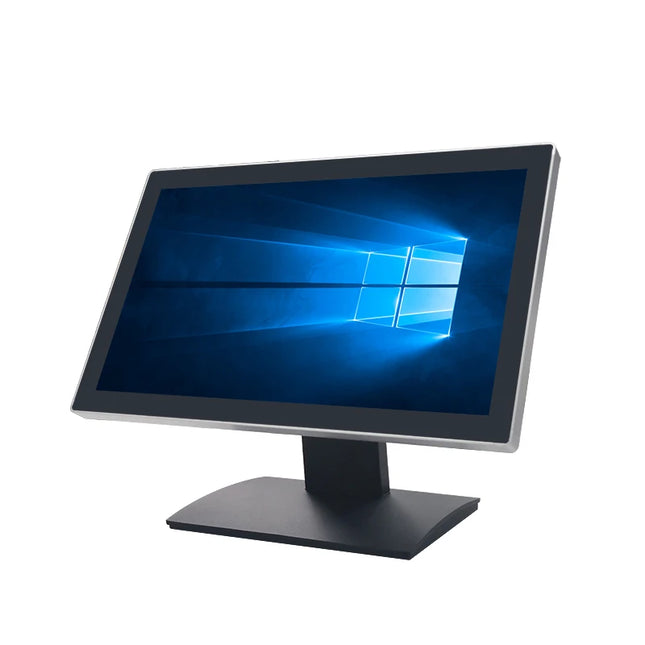 Kasë POS me ekran me prekje 18.5 inç OCOM POS-1801, trup metalik me bazë alumini, procesor Intel Celeron J1900 ose Intel Core i3/i5, Windows, ekran i madh HD, ideale për markete, supermarkete, restorante, farmaci dhe biznese në Shqipëri.