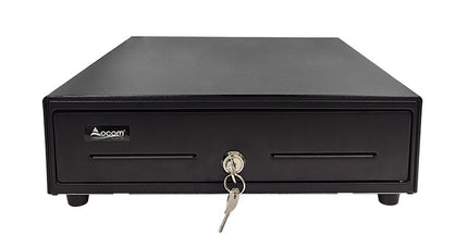 Kasë lekësh OCOM ECD-330H metalike me tabaka plastike, 4 ndarje kartëmonedhash dhe 8 ndarje monedhash për POS dhe dyqane në Shqipëri.