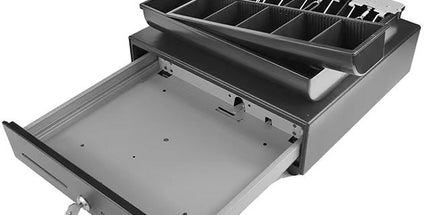 Kasë lekësh OCOM ECD-330H metalike me tabaka plastike, 4 ndarje kartëmonedhash dhe 8 ndarje monedhash për POS dhe dyqane në Shqipëri.