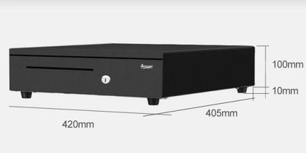 Kasë lekësh automatike OCOM ECD-420X me 5 ndarje kartëmonedhash dhe 8 monedhash, slot frontal dhe mekanizëm POS për markete dhe dyqane në Shqipëri.