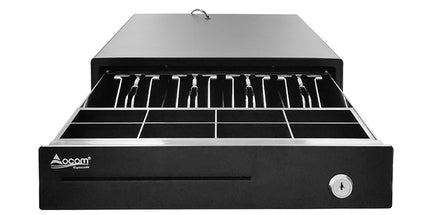 Kasë lekësh heavy-duty OCOM ECD-335X me 4 ndarje kartëmonedhash dhe 8 ndarje monedhash, e përshtatshme për markete, dyqane dhe pika POS në Shqipëri.