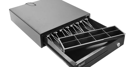 Kasë lekësh heavy-duty OCOM ECD-335X me 4 ndarje kartëmonedhash dhe 8 ndarje monedhash, e përshtatshme për markete, dyqane dhe pika POS në Shqipëri.