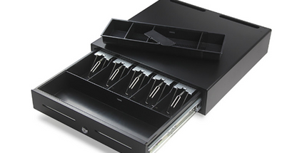 Kasë lekësh profesionale heavy-duty OCOM ECD-460S me 5 ndarje kartëmonedhash dhe 8 ndarje monedhash, strukturë metalike të fortë për markete të mëdha dhe POS në Shqipëri.