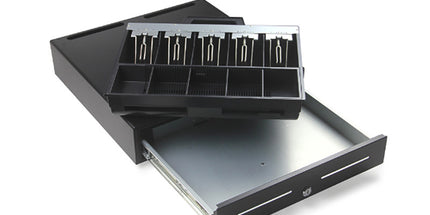 Kasë lekësh profesionale heavy-duty OCOM ECD-460S me 5 ndarje kartëmonedhash dhe 8 ndarje monedhash, strukturë metalike të fortë për markete të mëdha dhe POS në Shqipëri.