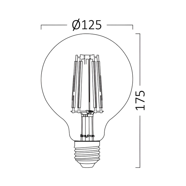 Llambë LED Filament Vintage Amber Braytron BB48-00620 G125 E27 6W, 2200K dritë shumë e ngrohtë, 540 lumen, dekorative – Braytron Shqipëri