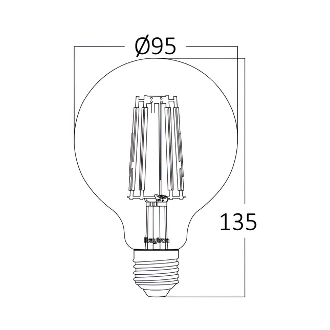 Llambë LED Filament Vintage Amber Braytron BB47-00620 G95 E27 6W, 2200K dritë shumë e ngrohtë, 540 lumen, dekorative – Braytron Shqipëri
