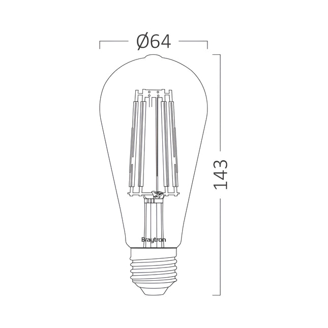 Llambë LED Filament vintage Braytron BA46-00720 ST64 E27 7W, 3000K dritë e ngrohtë, 806 lumen, dekorative – llampa LED Braytron Shqipëri