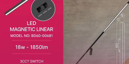 Llambë LED lineare për shinë magnetike Braytron BD60-00681, 18W 48V 3IN1, 1200 lumen, CRI ≥95, kënd ndriçimi 120°, e zezë – ndriçim magnetik Braytron Shqipëri