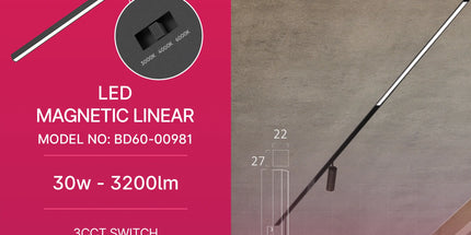 Llambë LED lineare për shinë magnetike Braytron BD60-00981, 30W 48V 3IN1, 1800 lumen, CRI ≥95, kënd ndriçimi 120°, e zezë – ndriçim magnetik Braytron Shqipëri