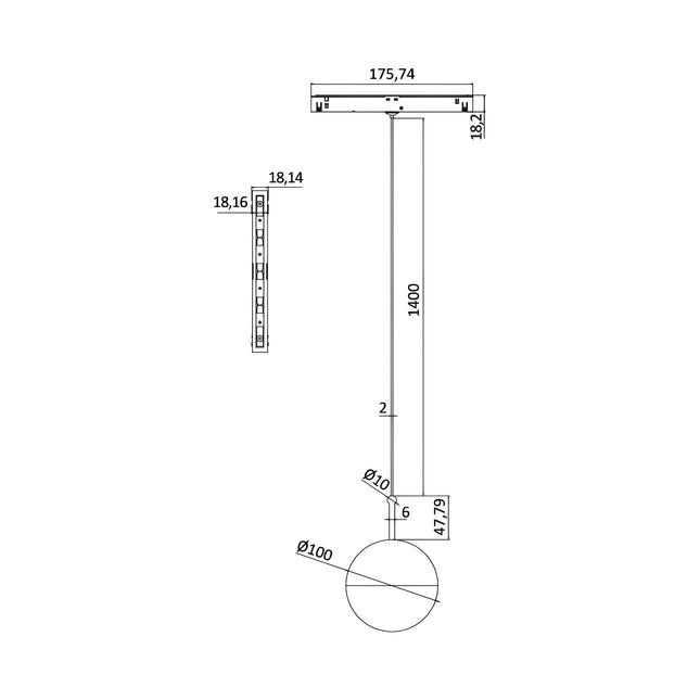 Llambë varëse LED për shinë magnetike Braytron BD62-00401, 7W 48V, dritë e ngrohtë 3000K, 610 lumen, CRI ≥90, dizajn sferik i zi – Braytron Shqipëri