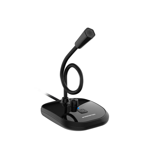 Mikrofon Monster Airmars GM02 USB me gooseneck fleksibël, reduktim zhurme dhe dizajn për gaming dhe streaming.