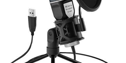 Mikrofon Yanmai SF-666R USB me LED RGB, mikrofon gaming me kapje omnidireksionale dhe tripod për PC dhe laptop.