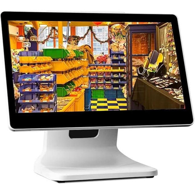 Monitor Touchscreen POS 15 Inch S586 me ekran me prekje dhe bazament tavoline për kasë, market, dyqan, bar, restorant dhe sisteme POS.