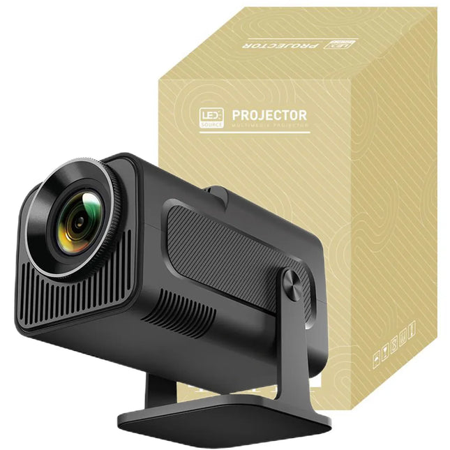 Projektor smart HY320 me Android 11 dhe WiFi, mbështetje 4K, ideal për home cinema dhe streaming në Shqipëri.
