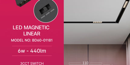 Spot LED linear për shinë magnetike Braytron BD60-01181, 6W 48V 3IN1, 440 lumen, CRI ≥90, kënd ndriçimi 24°, i zi – ndriçim magnetik Braytron Shqipëri