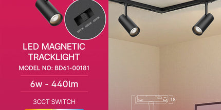 Spot LED për shinë magnetike Braytron BD61-00181, 6W 48V 3IN1, 440 lumen, CRI ≥90, kënd 24°, spot magnetik i orientueshëm i zi – Braytron Shqipëri