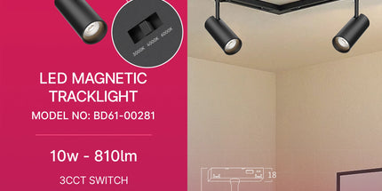 Spot LED për shinë magnetike Braytron BD61-00281, 10W 48V 3IN1, 810 lumen, CRI ≥90, kënd 24°, spot magnetik i orientueshëm i zi – Braytron Shqipëri
